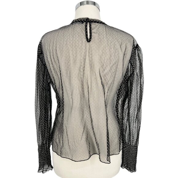 Zara Sheer Black Polka Dot Long Sleeve Blouse Size Medium - Picture 7 of 9
